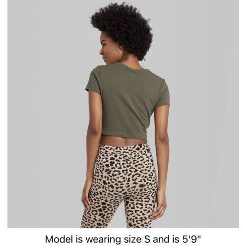 Women's Short Sleeve Cropped T-Shirt - Wild Fable™ XL OLIVE GREEN - Selzalot
