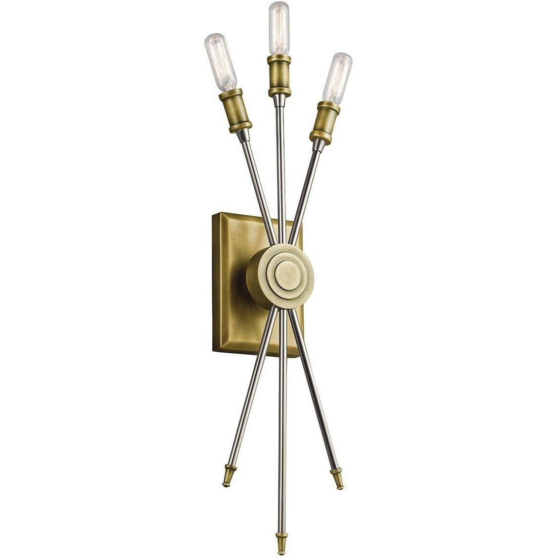 Kichler 42203NBR three light wall sconce, 8.25 x 6.25 x 23 inches.