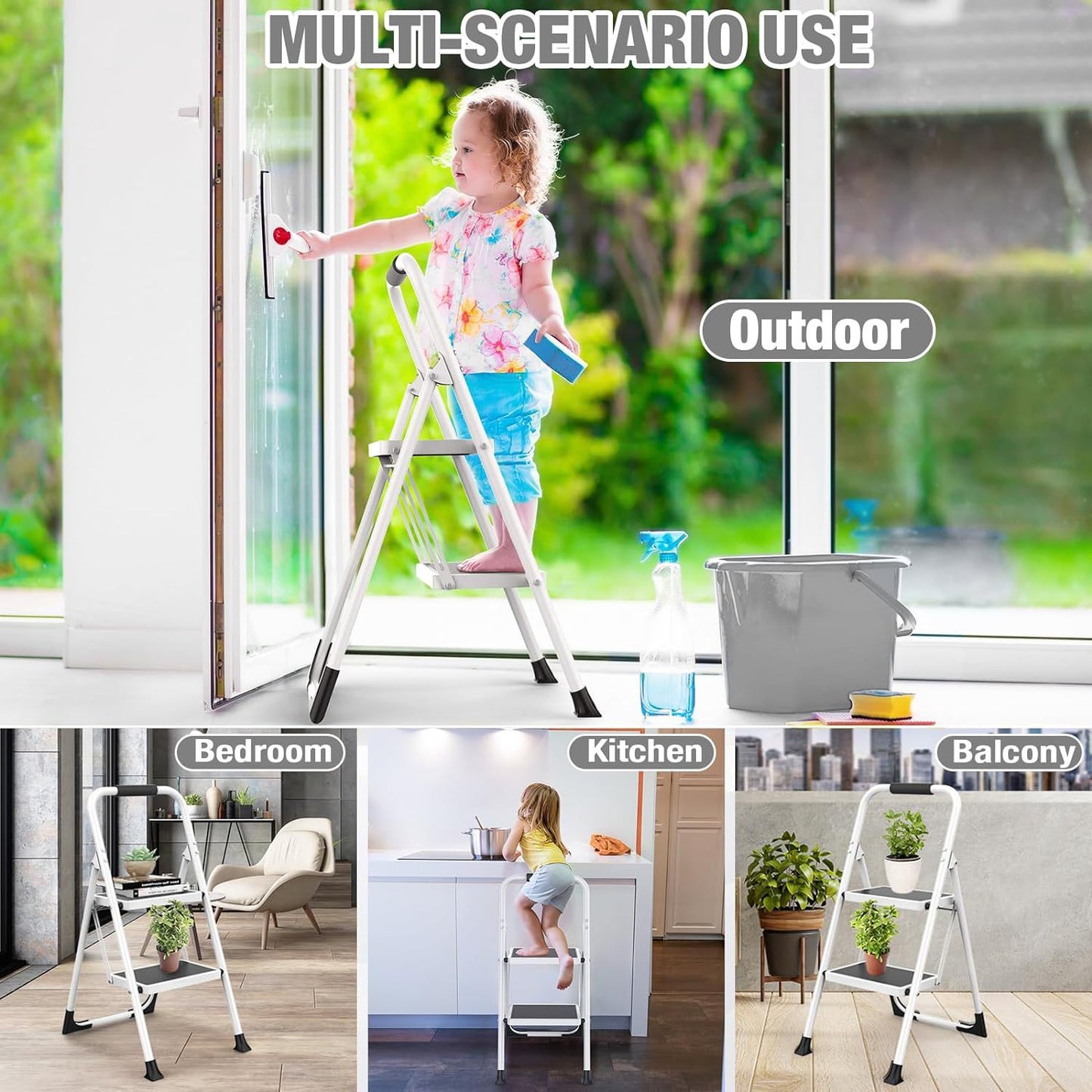 HBTower Step Ladder, 2 Step Stool for Adults, 2 Step Ladder Folding Step Stool with Cushioned Handle, 330 lbs Capacity,Step Ladder with Wide Anti-Slip - Selzalot
