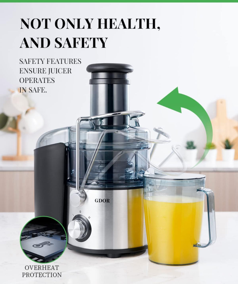 GDOR Powerful 1200W Juicer with Titanium Enhanced Cut Disc, Larger 3” Feed Chute Juicer Machines for Whole Fruits and Vegetables, Centrifugal Juicer w