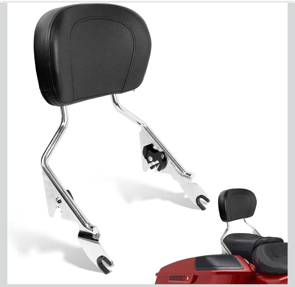 Open Box AUFER detachable motorcycle sissy bar backrest with black leather pad and chrome metal bracket for Touring Road King Street Glide Electra models