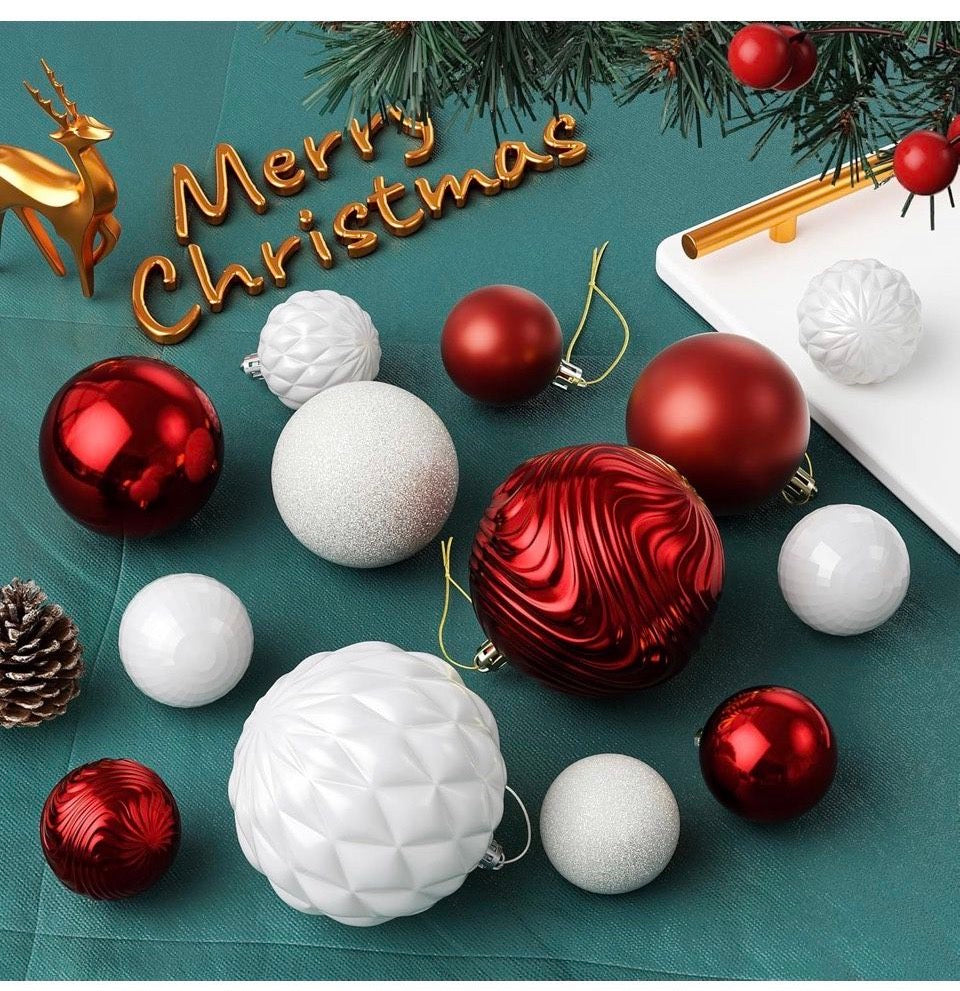 H Open Box Annecy Christmas Tree Ornaments - 36 PCS Shatterproof Christmas Ball Ornaments Set for Holiday, Wreath & Party Decorations (Multi-Size, Red,