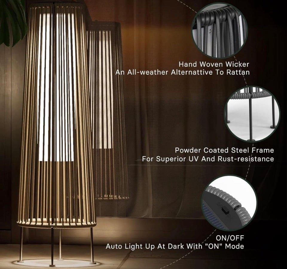 OPEN BOX NEW Grand patio 2-Pack Outdoor Floor Solar Light, Wicker Solar Patio Lamp Waterproof Outside Deck Lamp for Porch, Yard, Garden, Lawn Decoration