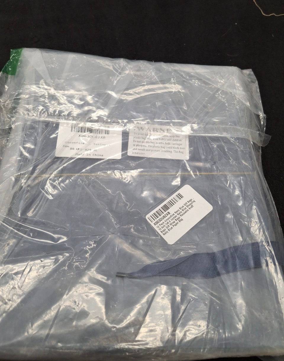 New Umoonfine Navy Blue Gift Bags 12 Pack, 10.6x3.1x8.6 inches Navy Blue Shopping Bags Gift Wrap Bags Reusable Kraft Navy Blue Paper Bags with Handles