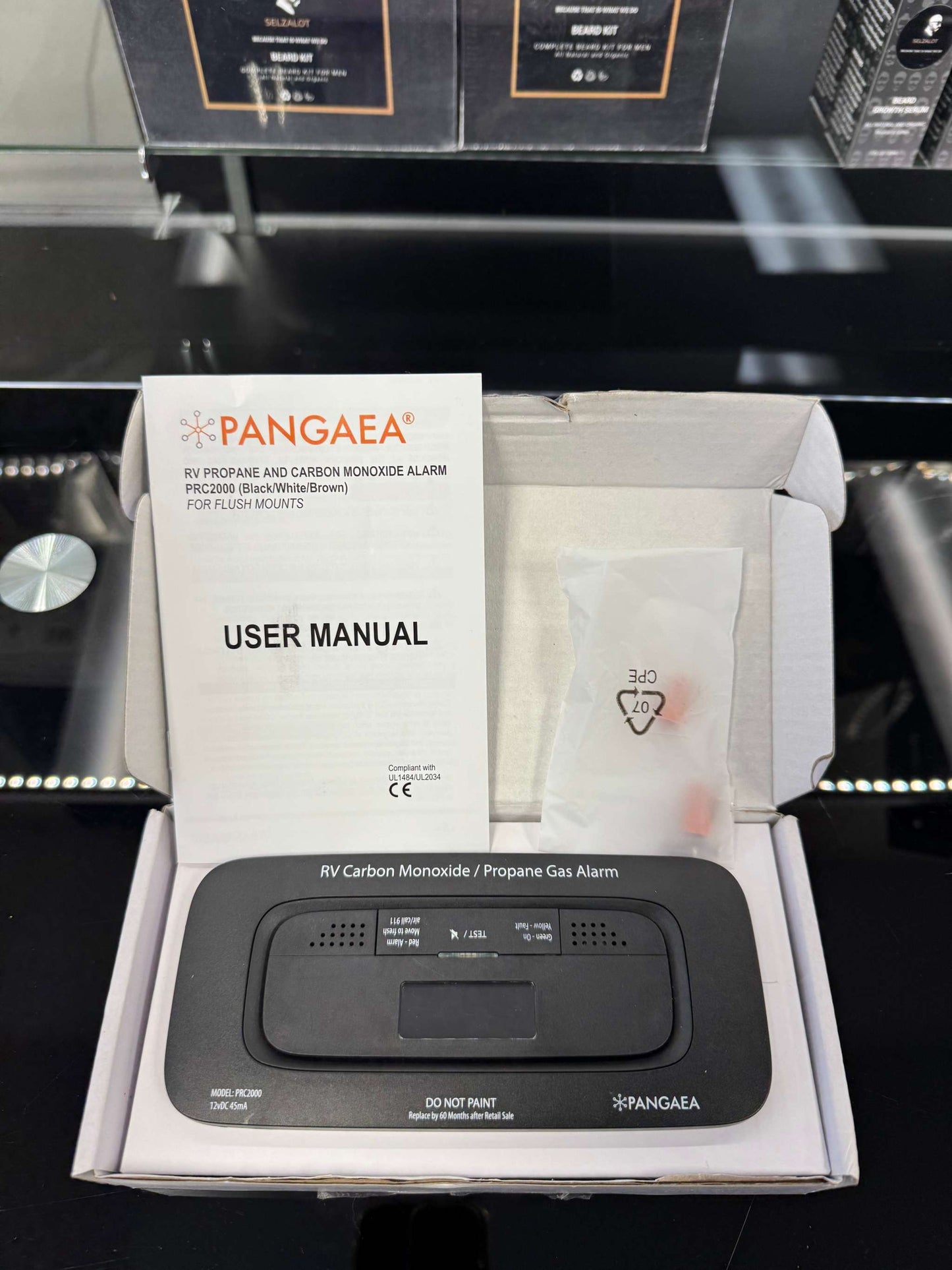 PANGAEA RV Carbon Monoxide & Propane Dual Gas Detector - Hard-Wired DC 12V, Large LCD Display, 85dB Loud Alarm, Easy Reset/Test Button - Ultimate Safety for Your Adventures (Flush Mount - Black