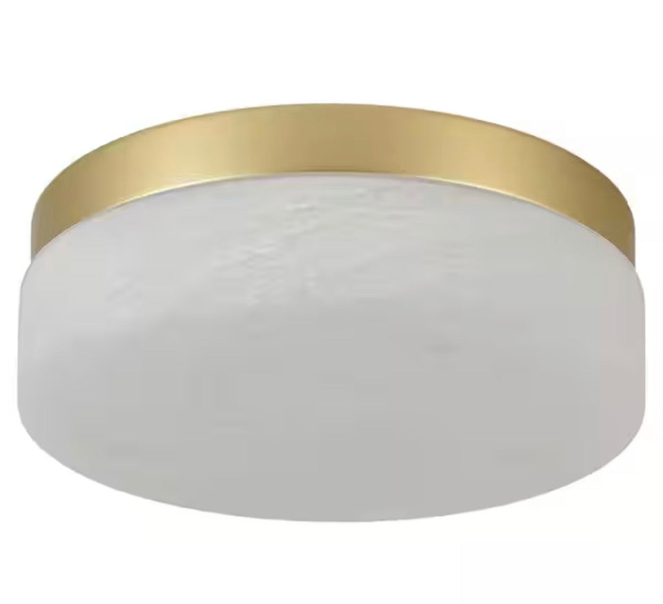 Modern gold round dimmable LED flush mount ceiling light with white cloud glass shade