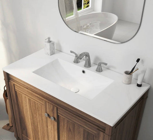 Tucson 35.9” W x 18.25" D vitreous china rectangular single vanity top sink in white with pre-drilled faucet and overflow hole