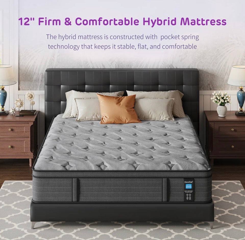 Jarrettsville 12" Firm and Comfortable Hybrid Mattress with Gel Memory Foam