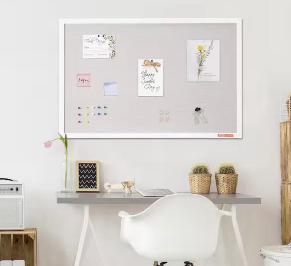 NEW VEVOR 36 in. L x 24 in. W White Cork Board with Linen Surface - Stylish Wall-Mounted Bulletin Board for Home, School, Office