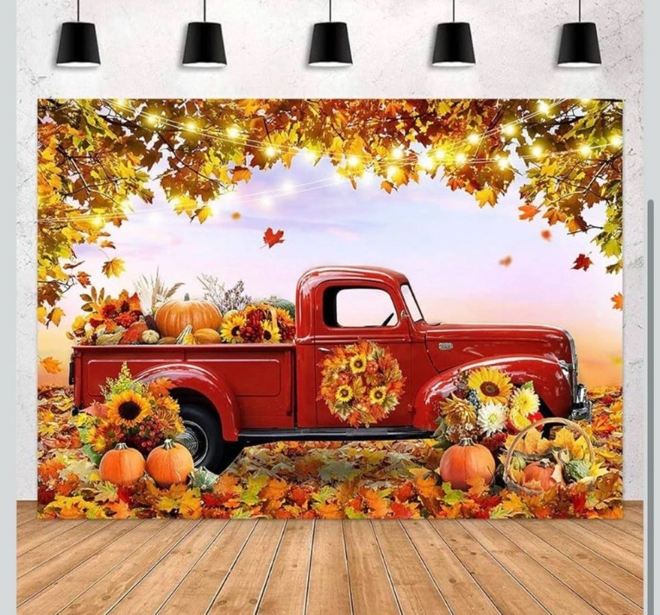 New Avezano Fall Forest Red Truck Photography Backdrop 8x6ft Autumn