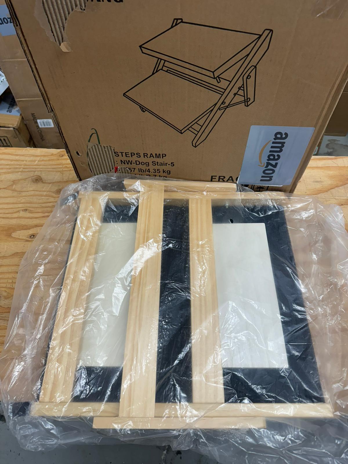 MEWANG Wood Pet Stairs/Pet Steps - Foldable 2 Levels Dog Stairs & Ramp Perfect for Beds and Cars - Portable Dog/Cat Ladder Up to 110 Pounds