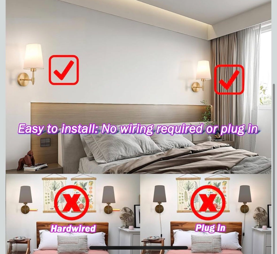Open Box New Battery Operated Wall Sconce: Gold Wireless Wall Lights with Magnetic LED Battery Bulb, Easy to Eject Charge, Renter Friendly Wall Lamp f