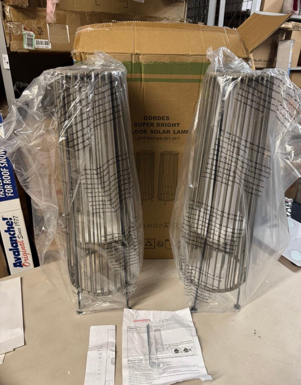 OPEN BOX NEW Grand patio 2-Pack Outdoor Floor Solar Light, Wicker Solar Patio Lamp Waterproof Outside Deck Lamp for Porch, Yard, Garden, Lawn Decoration