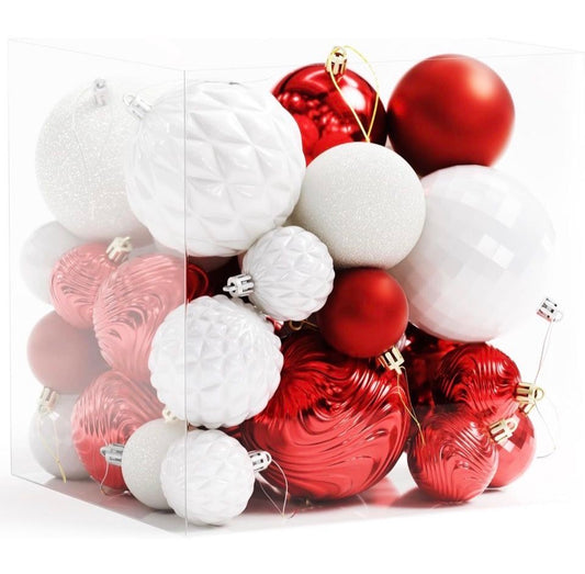 H Open Box Annecy Christmas Tree Ornaments - 36 PCS Shatterproof Christmas Ball Ornaments Set for Holiday, Wreath & Party Decorations (Multi-Size, Red,