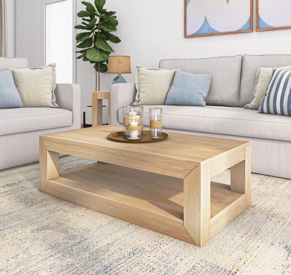 WADE LOGAN Casmey solid pine wood coffee table with shelf and non-toxic finish