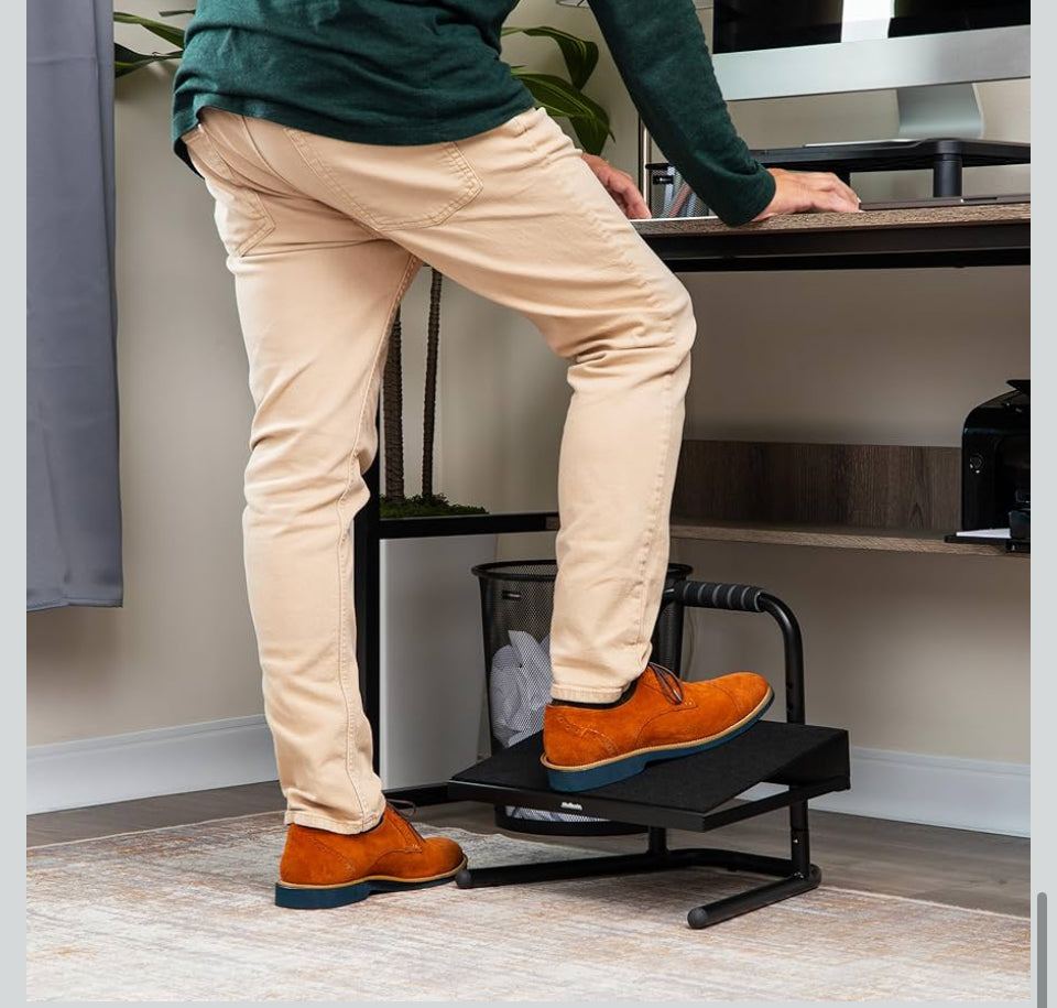 Open Box Mind Reader Foot Rest, Foot Stool, Under Desk at Work, Ergonomic, Adjustable, Office, Metal, 15"L x 14.25"W x 14.5"H, Black