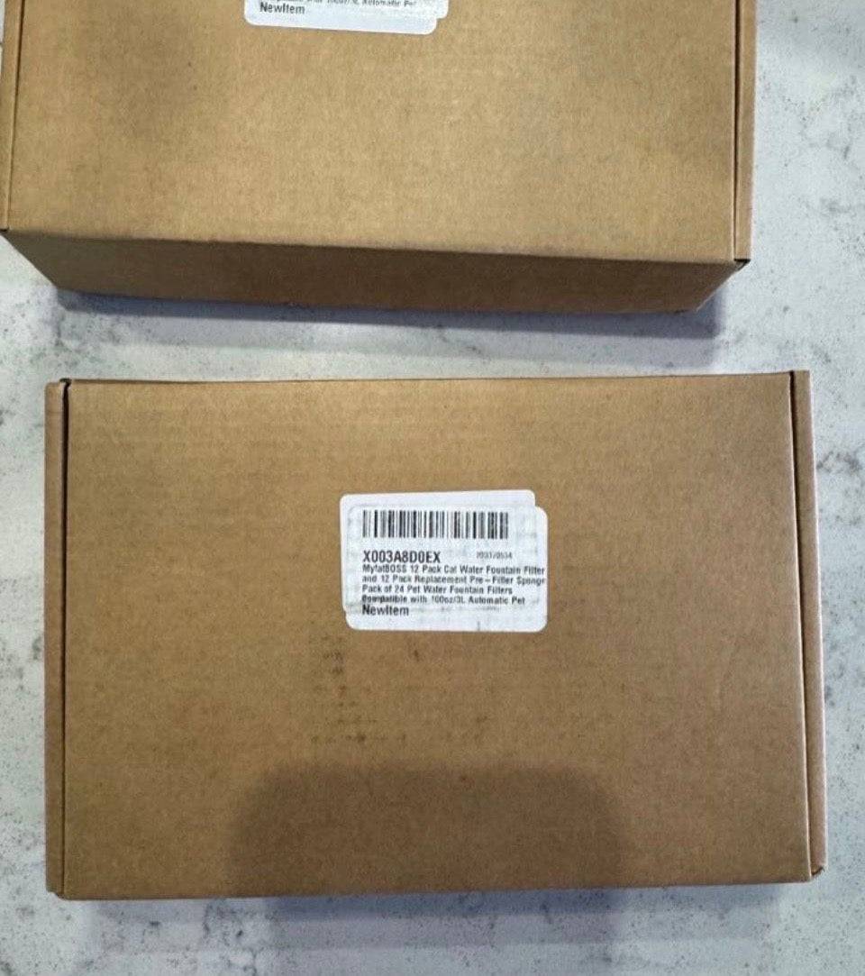 Open Box New MyfatBoss 12 Pack Cat Water Fountain Filter Compatible with 100oz/3L Automatic Pet Fountain and 12 Pack Replacement Pre-Filter Sponges, P