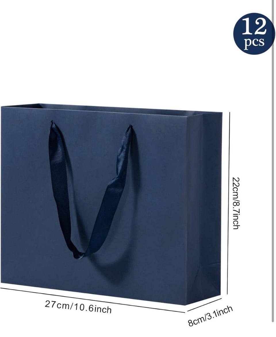 New Umoonfine Navy Blue Gift Bags 12 Pack, 10.6x3.1x8.6 inches Navy Blue Shopping Bags Gift Wrap Bags Reusable Kraft Navy Blue Paper Bags with Handles