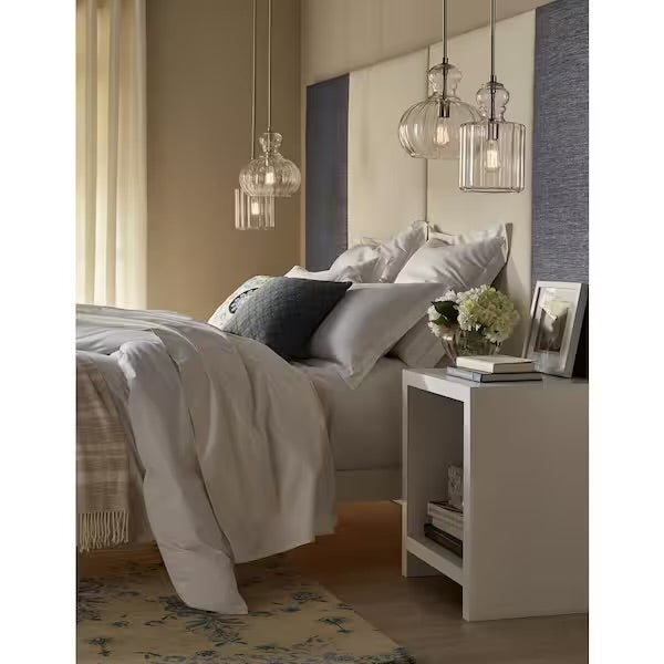 Open Box KICHLER Riviera 13 in. 1-Light Brushed Nickel Transitional Shaded Kitchen Pendant Hanging Light with Clear Ribbed Glass