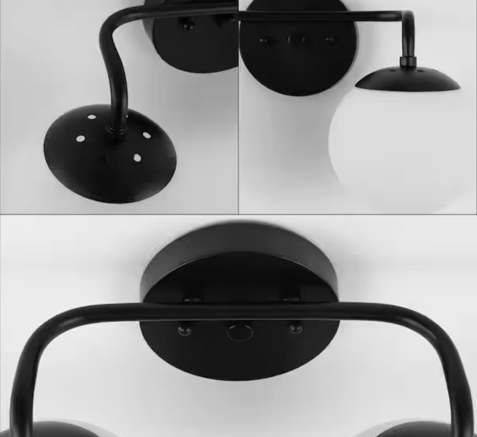 JONATHAN Y Louis Parisian Globe 15 in. 2-Light Metal/Frosted Glass Modern Contemporary LED Vanity Light, Black