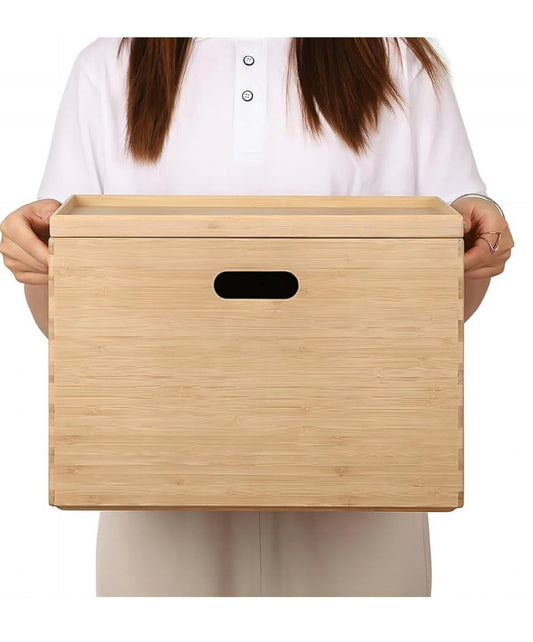 Open Box New  BAMOTTO Lidded Bamboo Storage Bins & Box/Cube/Basket, Home Kitchen and Office Storage Boxes with Handles & Stackable for Organizer Table