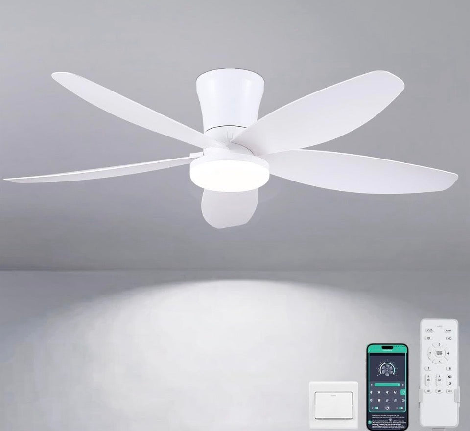 OPEN BOX NEW Surtime Palm Leaf Ceiling Fans with Lights-42 Tropical Ceiling Fan with Light and Remote/APP Control,Flush Mount