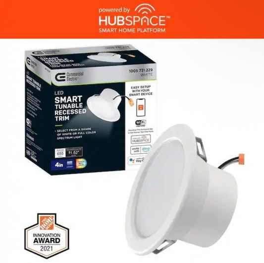 Commercial Electric 4 in. T20 Smart Integrated LED Recessed Light Trim Adjustable CCT New Construction Remodel Powered by Hubspace