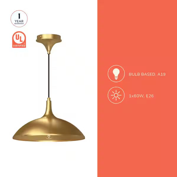Open Box ALORA MOOD Abel 14 in. 1 Light 60-Watt Brushed Gold Pendant Light