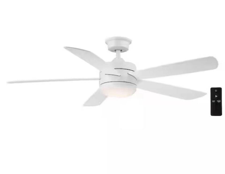 Open Box HAMPTON BAY Averly 52 in. Indoor Matte White Ceiling Fan with Adjustable White Integrated LED with Remote Control Included