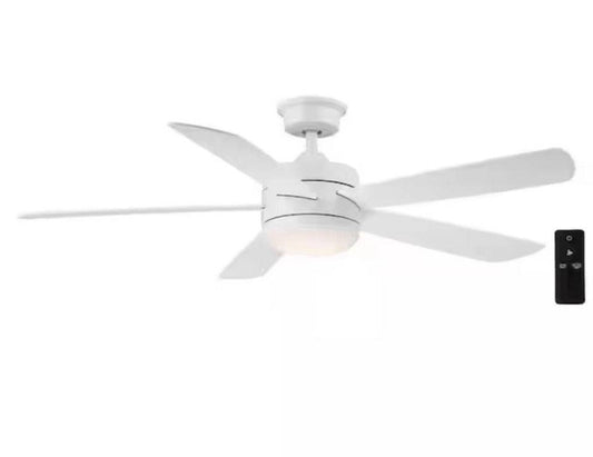 Open Box HAMPTON BAY Averly 52 in. Indoor Matte White Ceiling Fan with Adjustable White Integrated LED with Remote Control Included