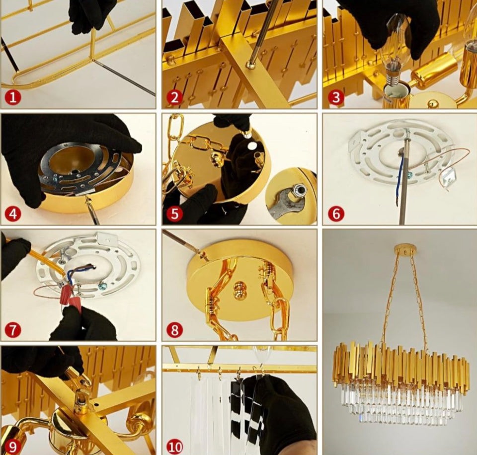 AOOCOW Modern Crystal Chandelier Luxury Gold Chandelier Lights Contemporary Oval Crystal Kitchen Island Chandelier Large Raindrop Pendant Light Fixture - Selzalot