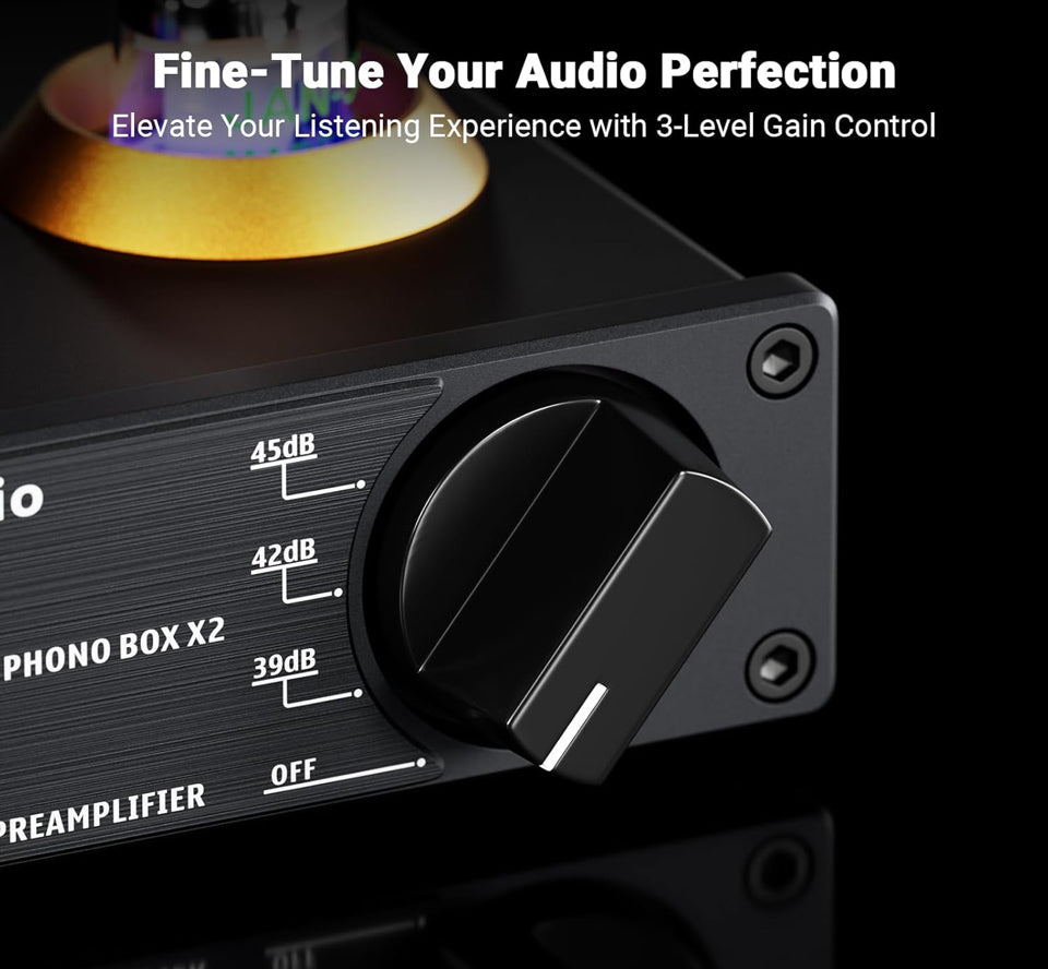 Open Box Fosi Audio Box X2 Phono Preamp, Mini Stereo Audio Hi-Fi Preamplifier with Gain Gear, PreAmplifier for MM Turntable Phonograph and Record Play
