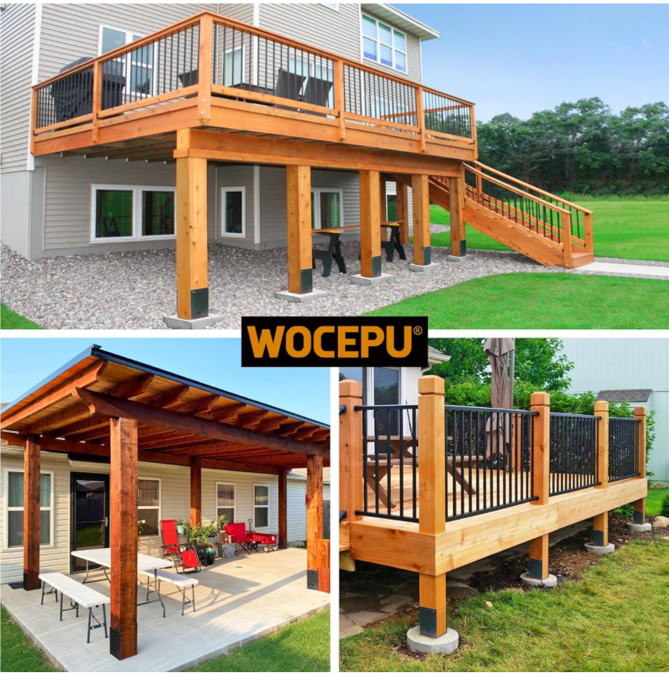 WOCEPU Heavy Duty Stainless Steels U-Shape 6"x6"(Actual 5.5"x5.5") Wet Concrete Fence Post Holder for Terrace psot Base, Wood Gazebo, Fences, Deck rai