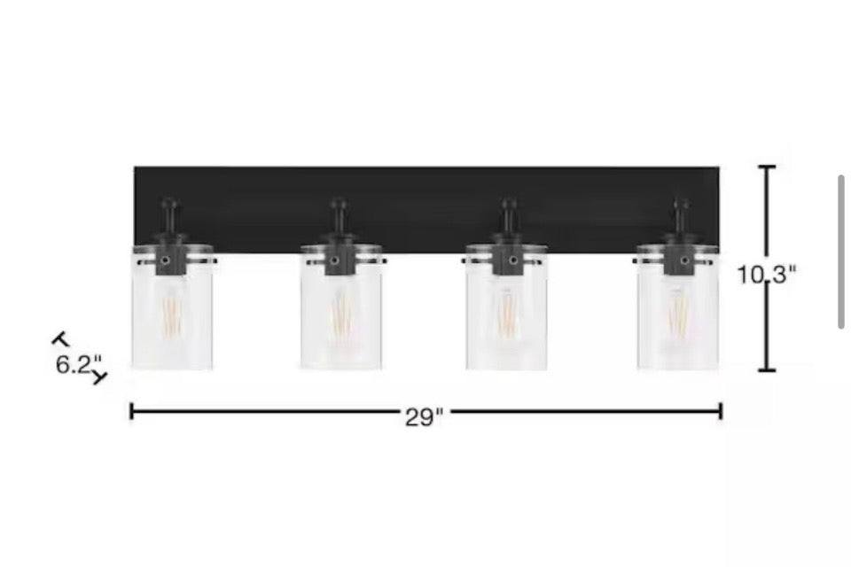 Hampton Bay  Regan 29.25 in. 4-Light Matte Black Bathroom Vanity Light with Clear Glass Shades