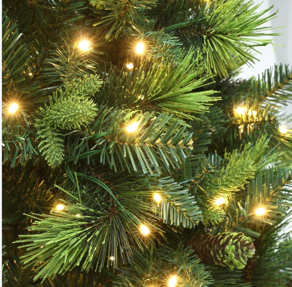 Canora Grey 7.5Ft Pre-Lit Green Full Artificial Pine Christmas Tree with Metal Stand