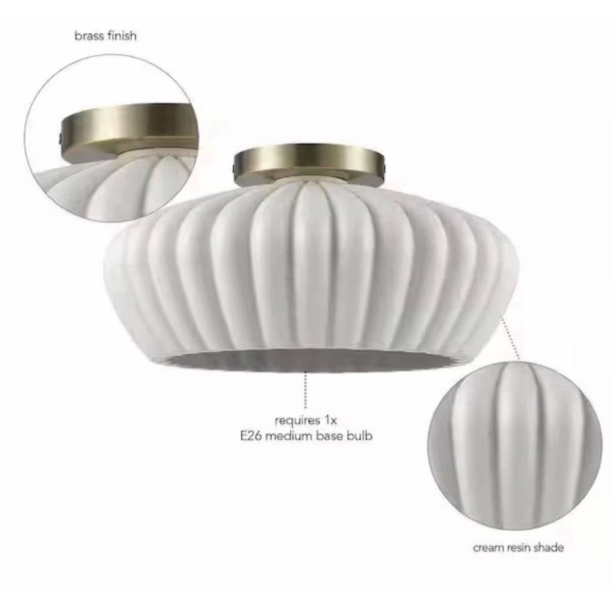 Globe Electric Dune 1-Light Brass Cream Resin Shade Flush Mount