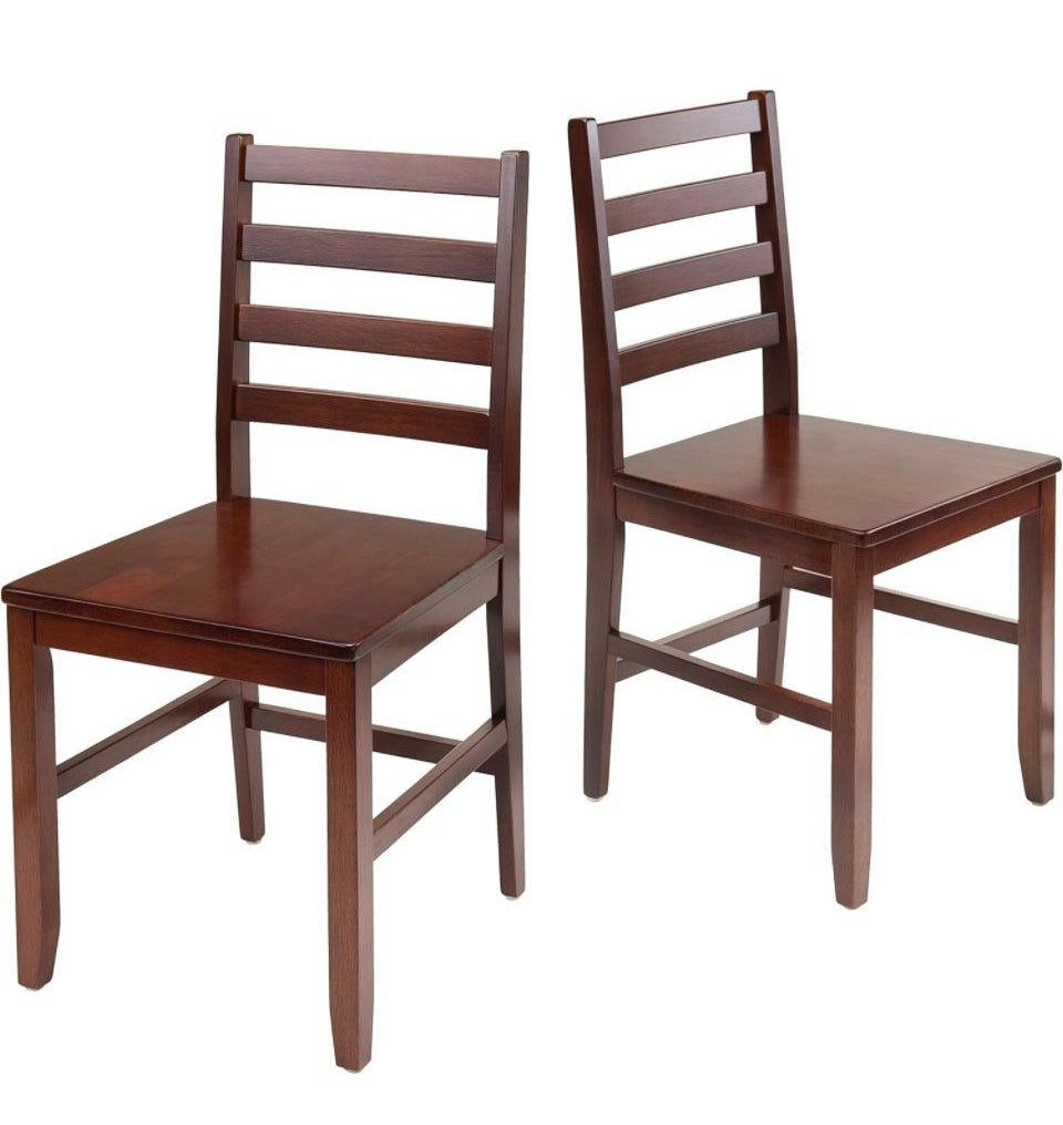 Solid wood ladderback chairs in antique walnut finish, Winsome Hamilton Seating, max weight 220 lbs.