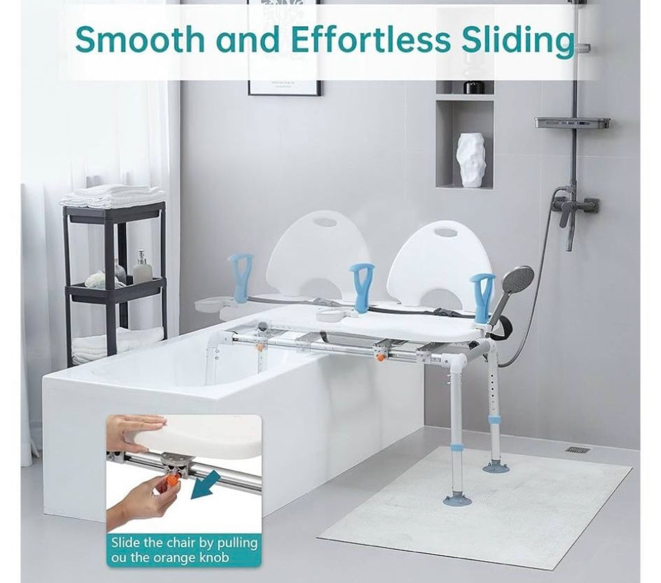 Open Box ELENKER Heavy Duty Sliding Shower Chair with Swivel Seat, Rotating Sliding Bathtub Transfer Bench and Bath Safety Seat with Non-Slip Suction