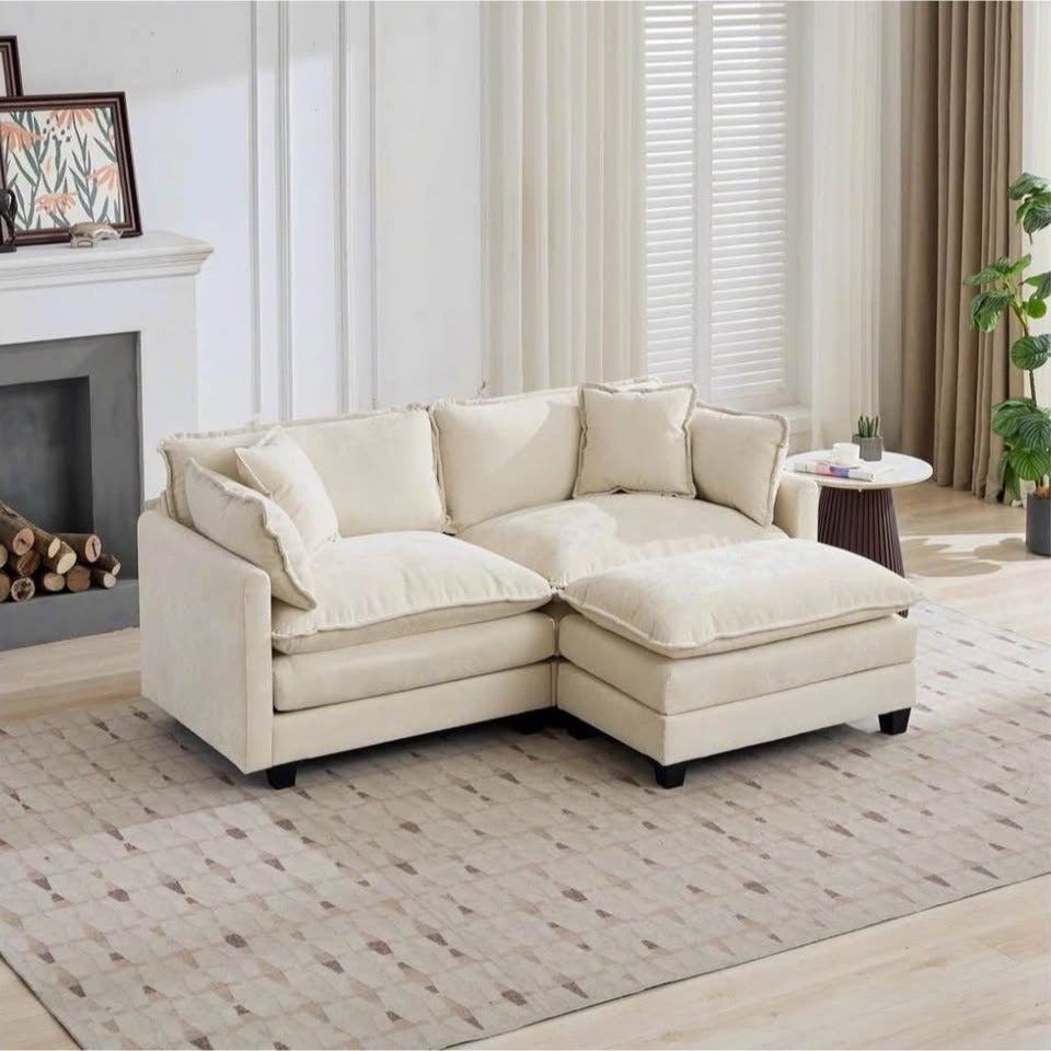 Ebern Designs Sofa Ottoman only, Comfy Double Layer Upholstered Seat Cushion, Breathable Chenille Fa