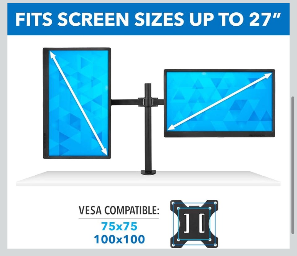 Open Box Mount-It! Dual Monitor Mount Double Monitor Desk Stand | Two Heavy Duty Full Motion Adjustable Arms Fit 2 Computer Screens 17 19 20 21 22 24
