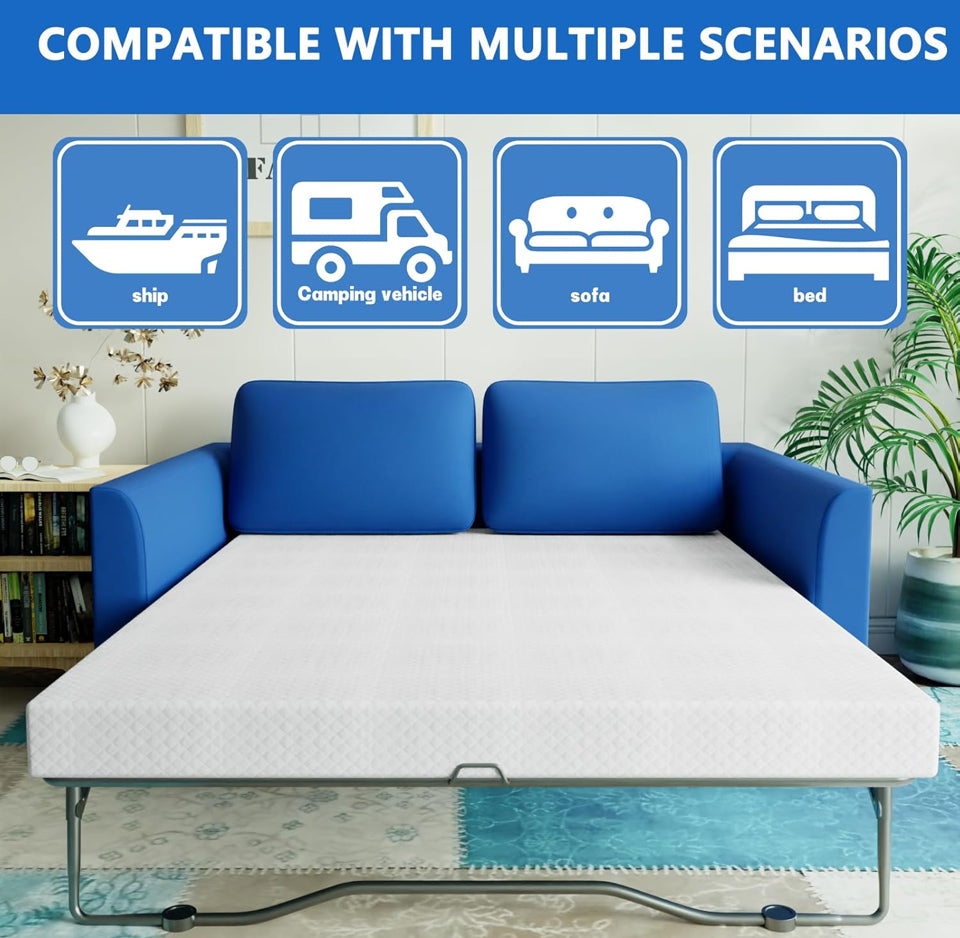Brand New 4.5 Inch Cold Gel Memory Foam Mattress Replacement for Sleeper Sofa and Couch Beds - Queen Size CertiPUR-US Certified (Sofa Not Included)