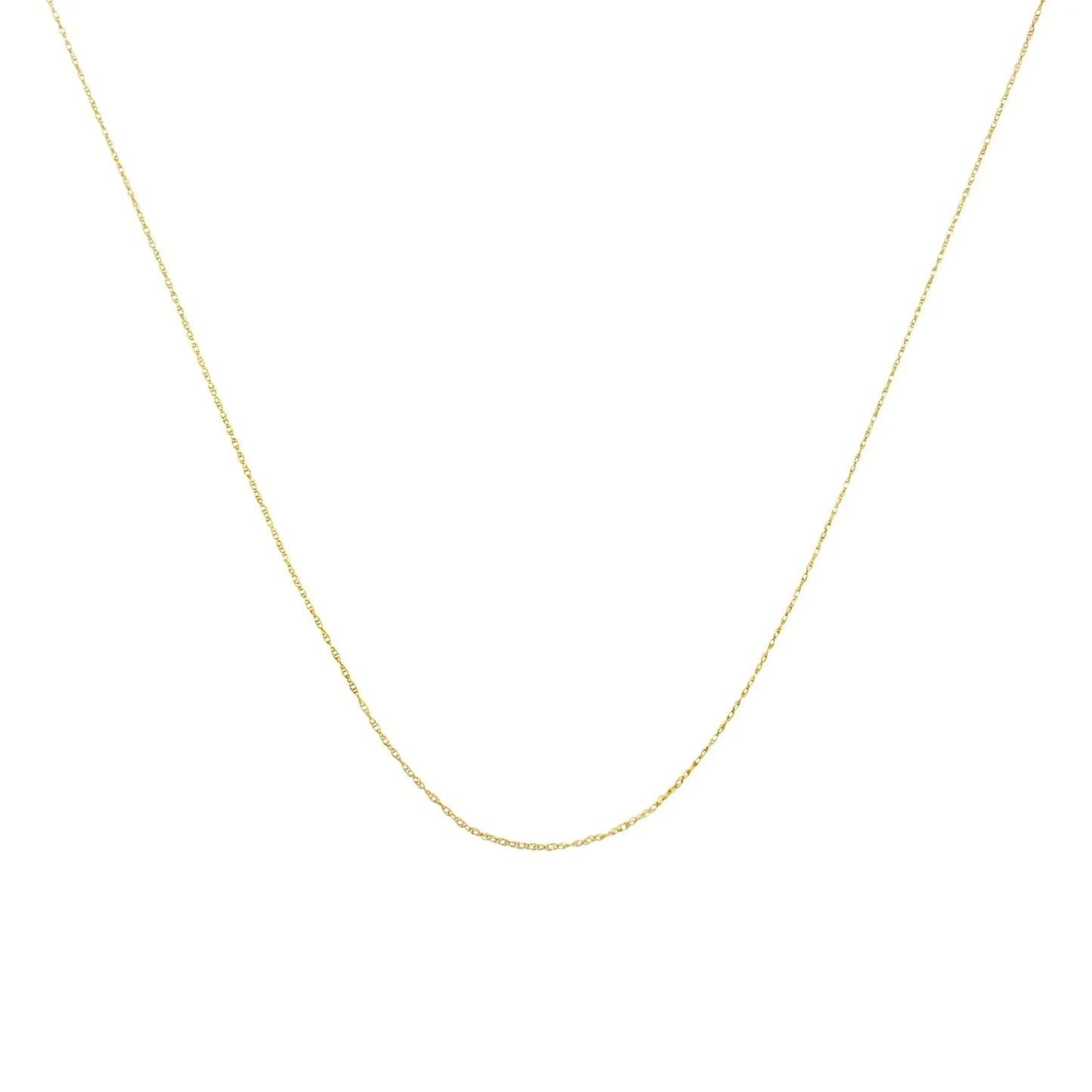10K gold slender 0.5mm fine rope chain necklace with spring ring clasp, available in 16, 18, or 20 inches
