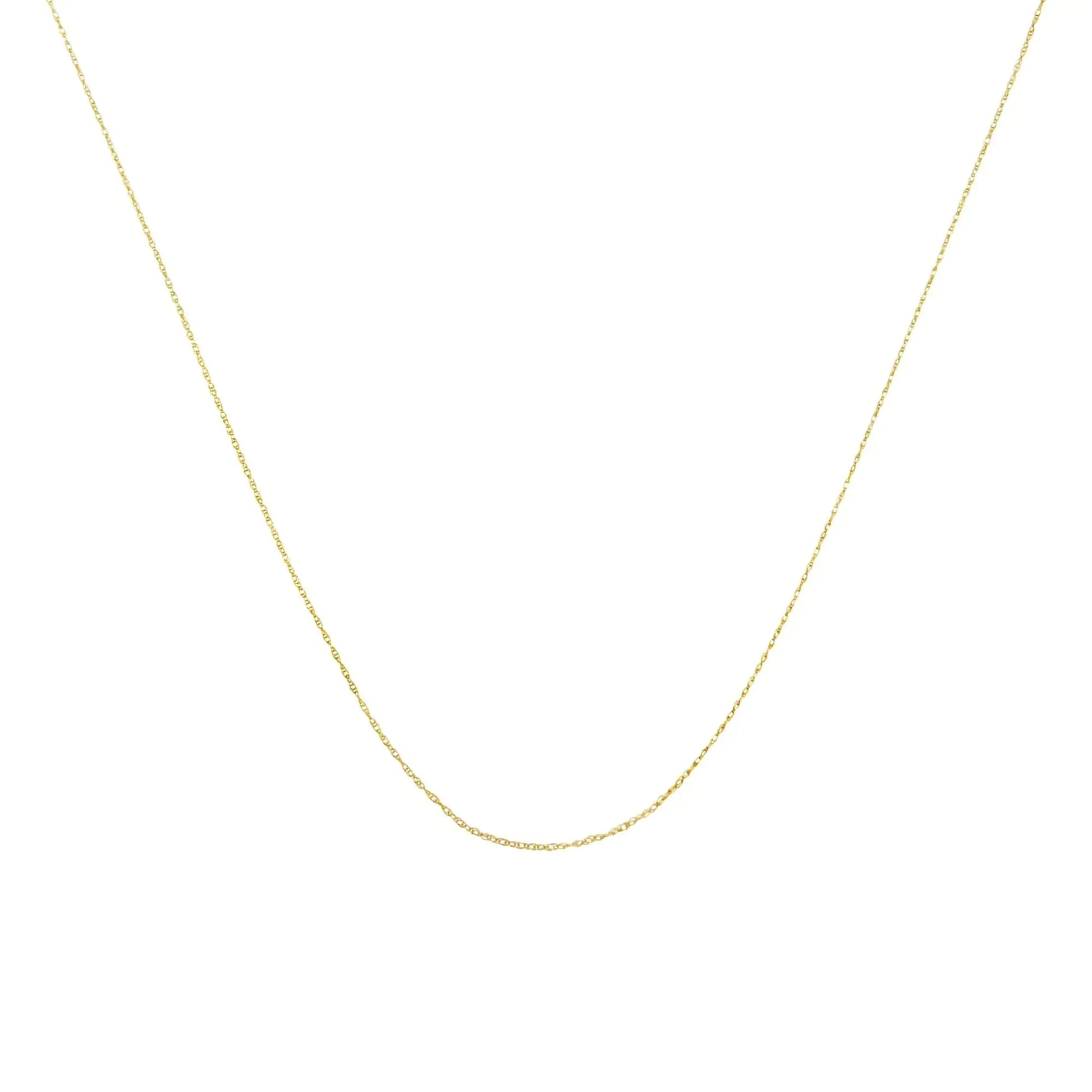 10K gold slender 0.5mm fine rope chain necklace with spring ring clasp, available in 16, 18, or 20 inches