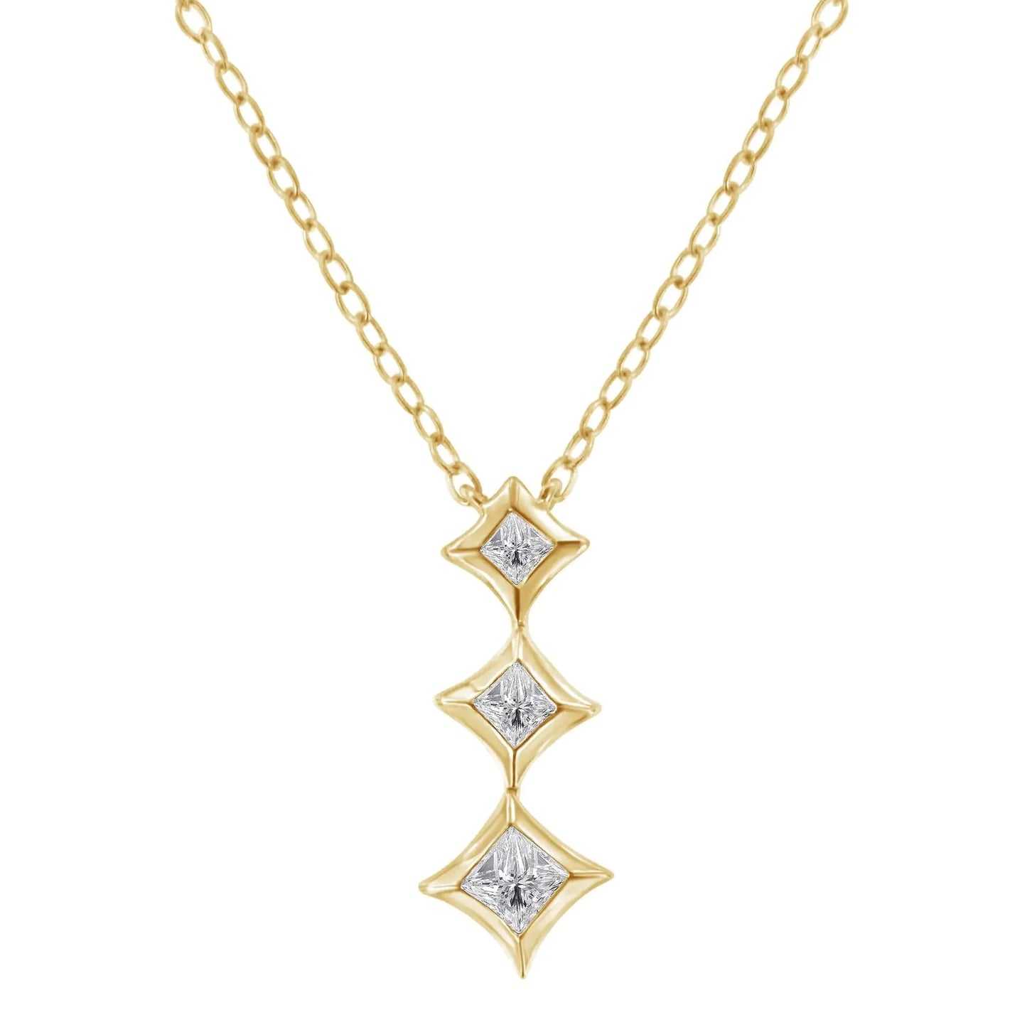 10K Gold 1/5 Cttw Princess Cut Diamond 3 Stone Drop 18" Pendant Necklace (H-I Color, SI2-I1 Clarity)