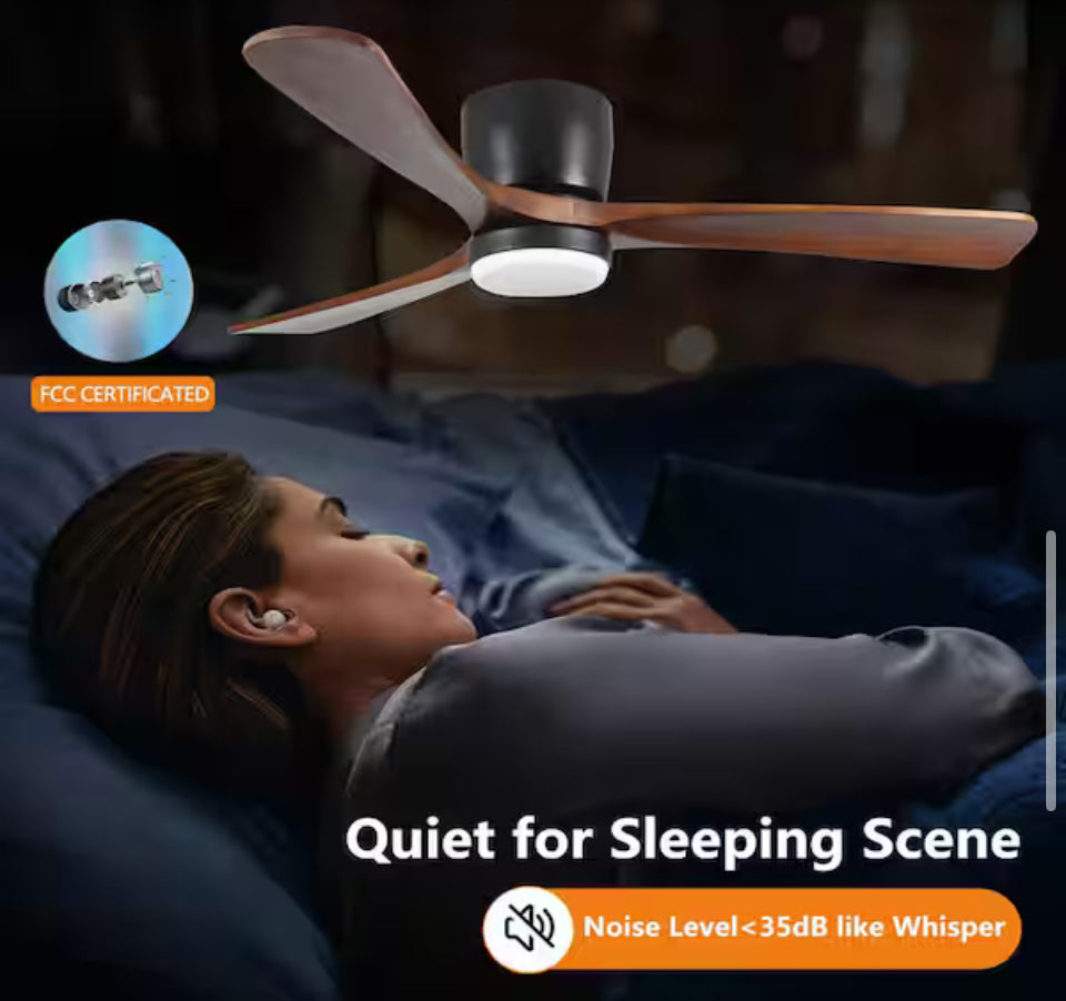 Open Box Sunpez 42 in. Indoor/Outdoor Black Modern Flush Mount LED Ceiling Fan with App, Wall and Remote Control Included