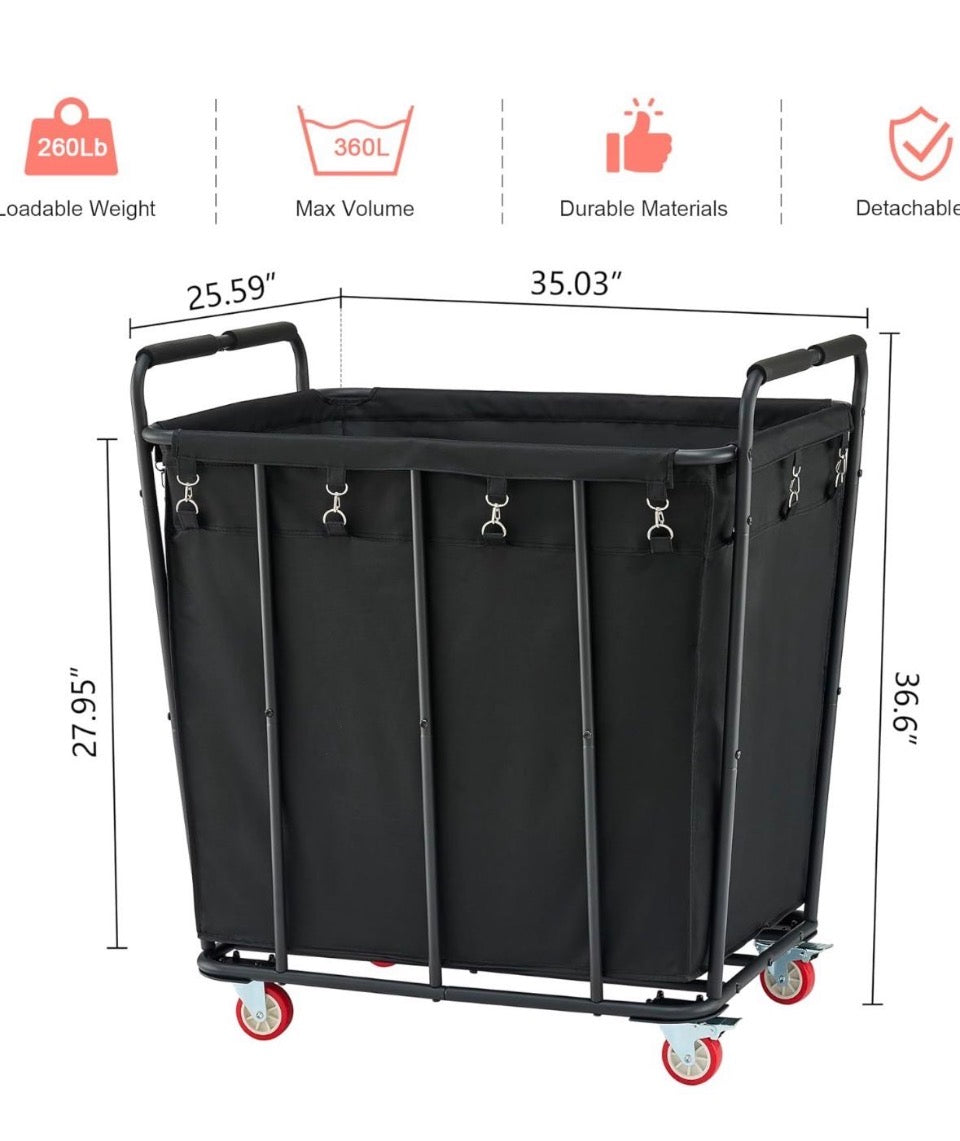 OPEN BOX NEW Hoctieon Large Laundry Cart with Wheels, 400L Heavy Duty Laundry Basket Organizer, Rolling Hamper Sorter for Clothes Storage, Industrial