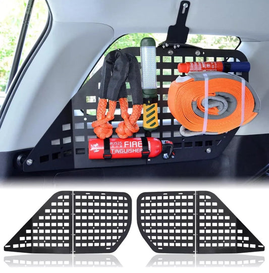 Modular Storage Panel System for Toyota 4Runner 2010-2020 with Molle panel, accessories, and fastening tape, rear window setup.