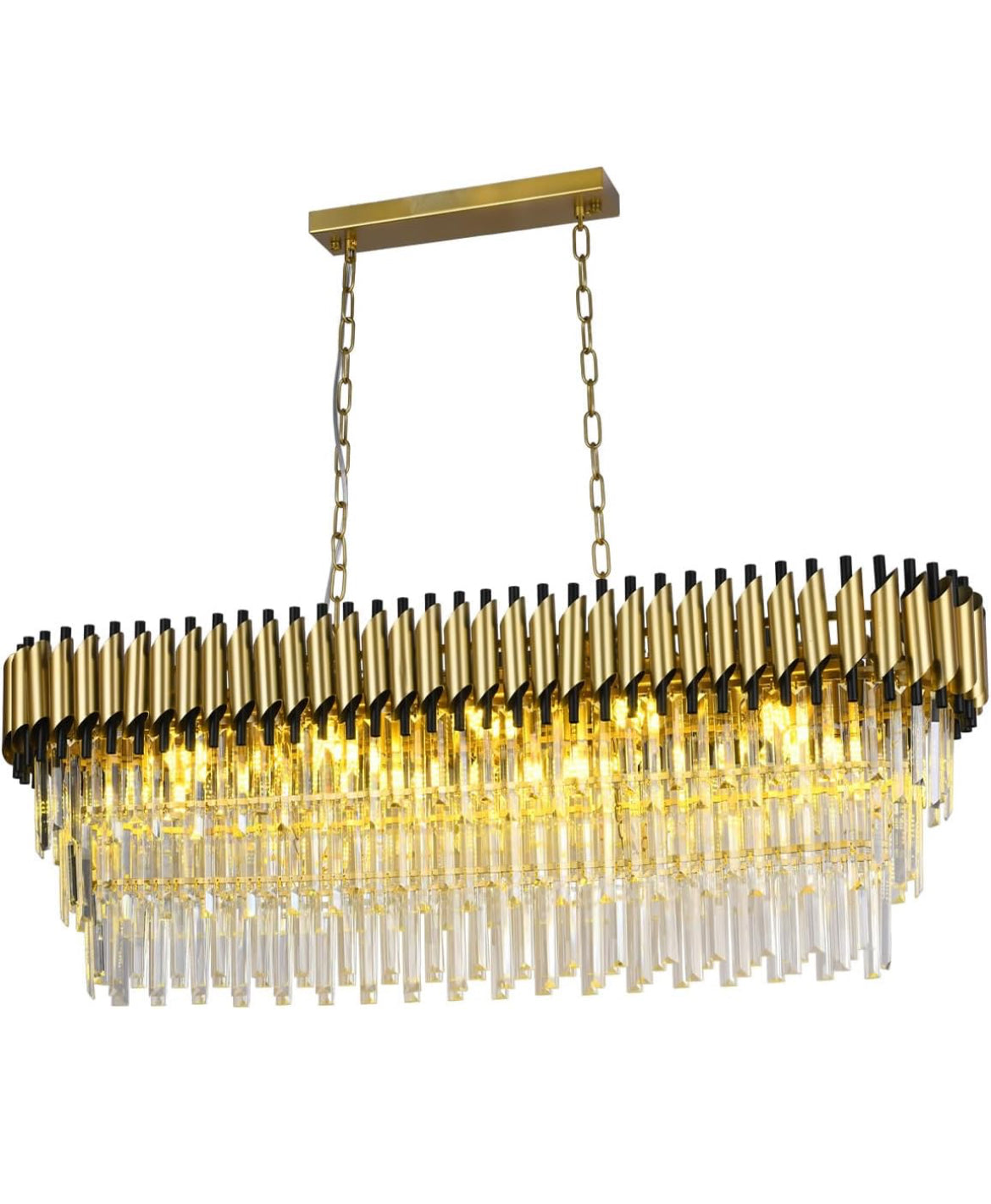 Vimatto luxury crystal chandelier gold L48, 13 lights, contemporary pendant ceiling light for dining room.