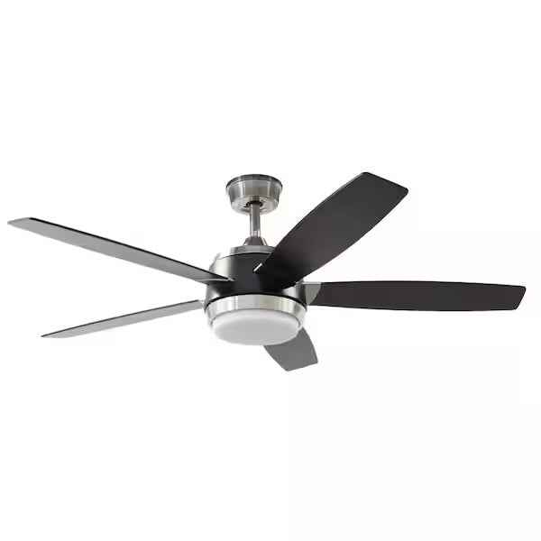 Open Box BLUE MOUNTAIN FANS Gaia 52 in. Indoor Matte Black and Brushed Nickel Ceiling Fan with Integrated LED Light Kit and Remote Control