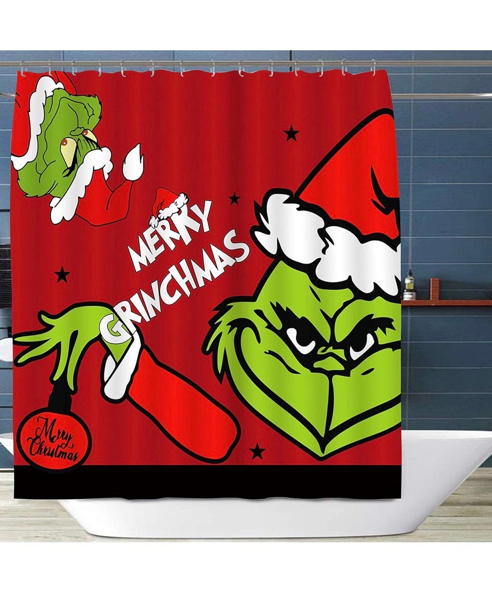 Cuteiush Bathroom Shower Curtain Merry Christmas Holiday Waterproof & Removable